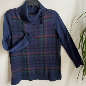 Talbots Blue Tartan Button Collar Sweater sz Mp